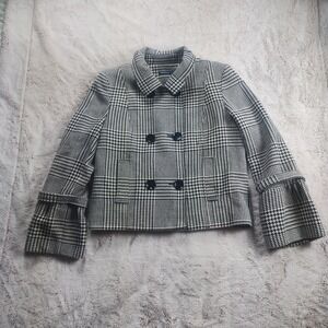 Relativity Double Breasted Cropped Jacket Womens 12 Wool Houndstooth Twee